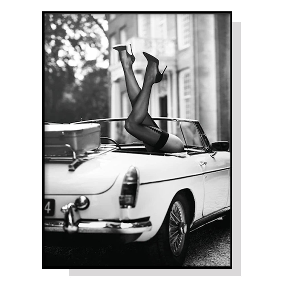 80cmx120cm High Heels in Classic Car Black Frame Canvas Wall Art-Home &amp; Garden &gt; Wall Art-PEROZ Accessories