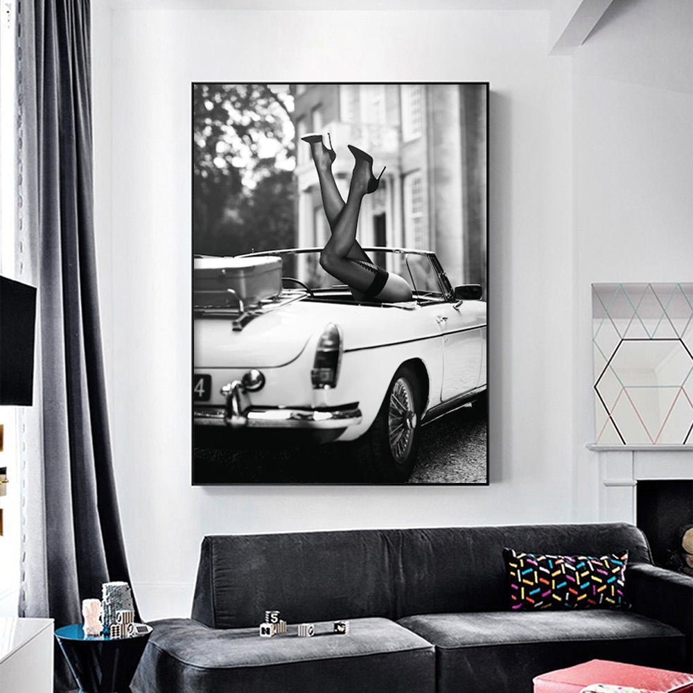 80cmx120cm High Heels in Classic Car Black Frame Canvas Wall Art-Home &amp; Garden &gt; Wall Art-PEROZ Accessories
