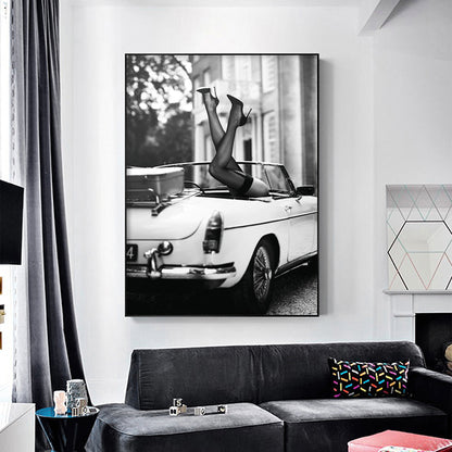 80cmx120cm High Heels in Classic Car Black Frame Canvas Wall Art-Home &amp; Garden &gt; Wall Art-PEROZ Accessories