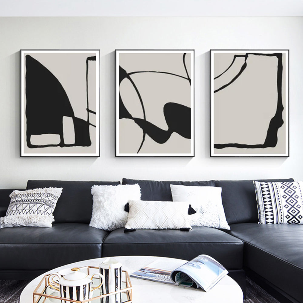 60cmx90cm Black Beige 3 Sets Black Frame Canvas Wall Art-Home &amp; Garden &gt; Wall Art-PEROZ Accessories