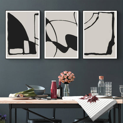 60cmx90cm Black Beige 3 Sets Black Frame Canvas Wall Art-Home &amp; Garden &gt; Wall Art-PEROZ Accessories