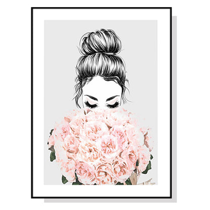 70cmx100cm Roses Girl Black Frame Canvas Wall Art-Home &amp; Garden &gt; Wall Art-PEROZ Accessories