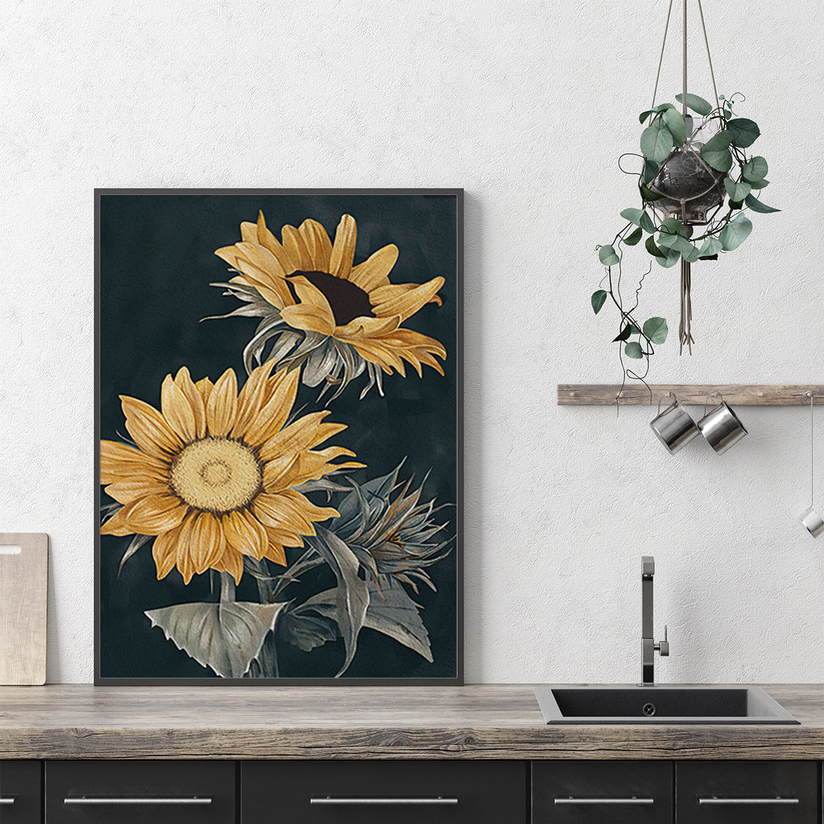 50cmx70cm Sunflowers Black Frame Canvas Wall Art-Home &amp; Garden &gt; Wall Art-PEROZ Accessories