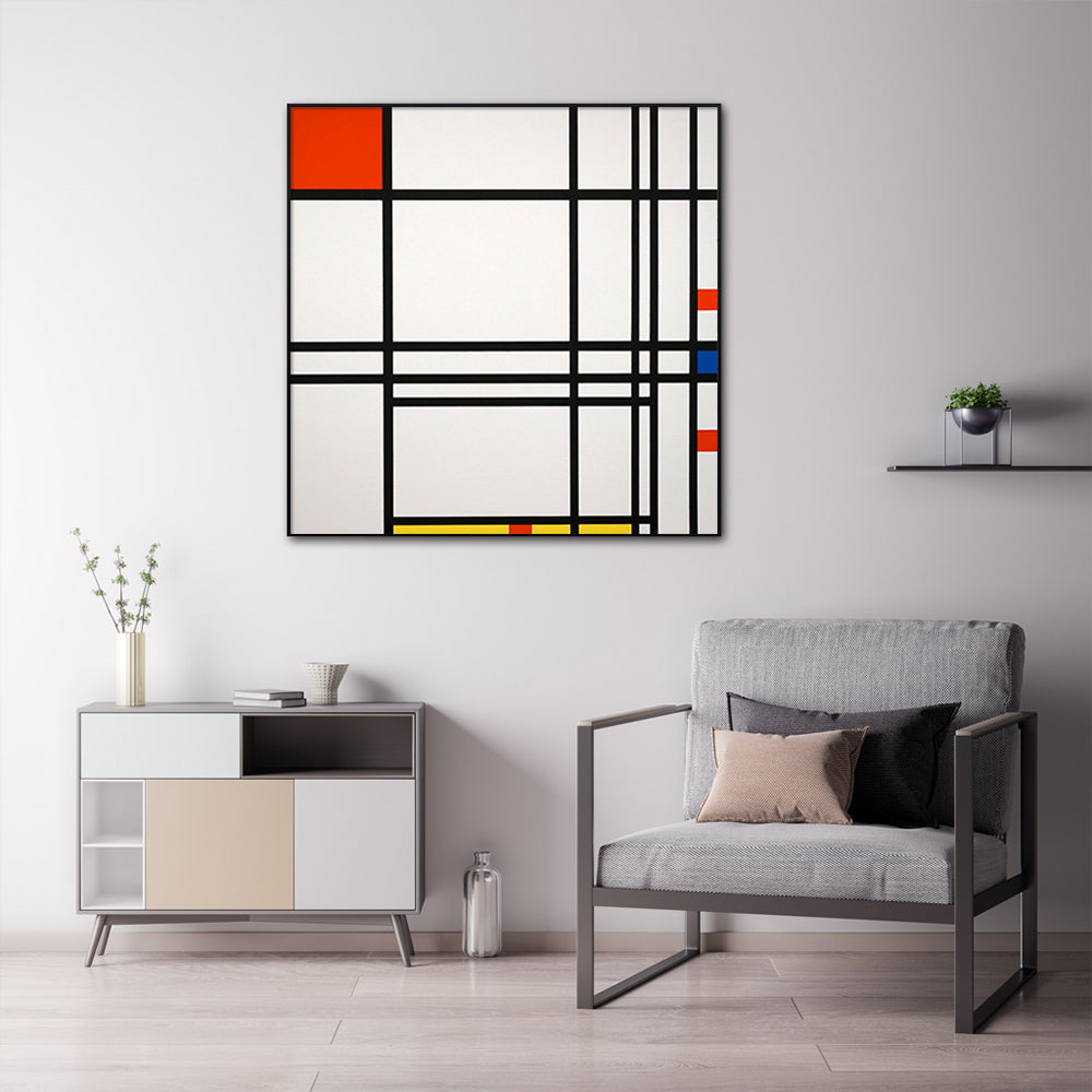 70cmx70cm Abstract Art By Piet Mondrian Black Frame Canvas Wall Art-Home &amp; Garden &gt; Wall Art-PEROZ Accessories