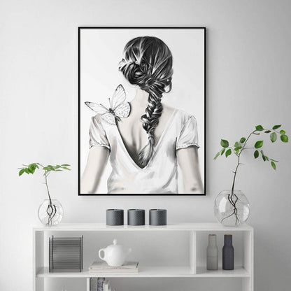 70cmx100cm Woman Back With Butterfly Black Frame Canvas Wall Art-Home &amp; Garden &gt; Wall Art-PEROZ Accessories