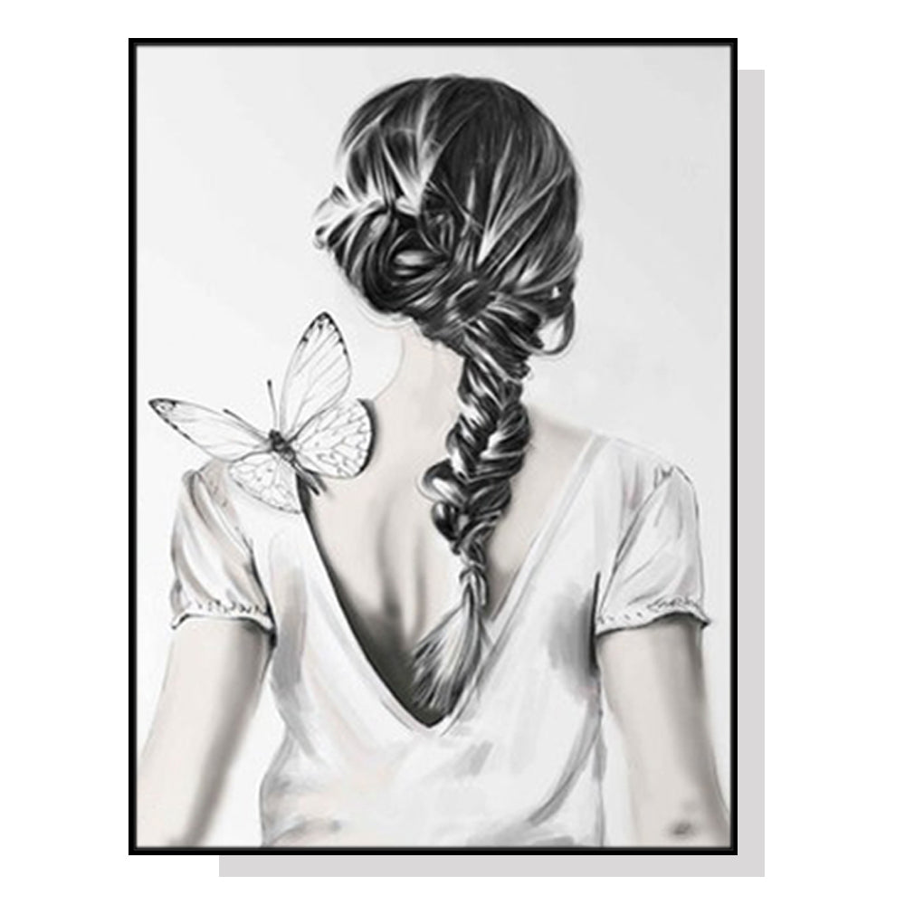 80cmx120cm Woman Back With Butterfly Black Frame Canvas Wall Art-Home &amp; Garden &gt; Wall Art-PEROZ Accessories
