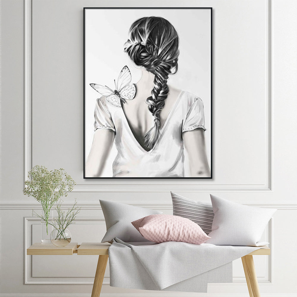 80cmx120cm Woman Back With Butterfly Black Frame Canvas Wall Art-Home &amp; Garden &gt; Wall Art-PEROZ Accessories
