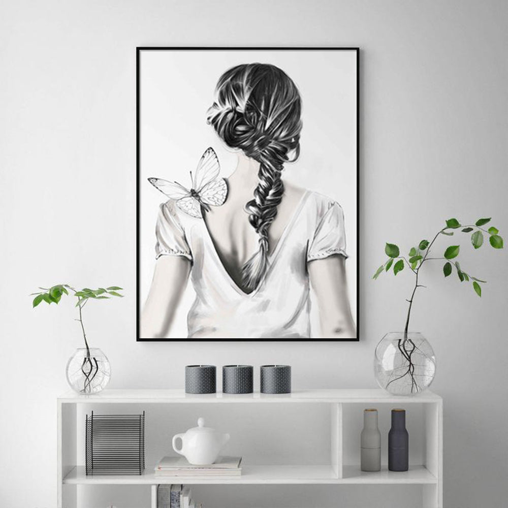 80cmx120cm Woman Back With Butterfly Black Frame Canvas Wall Art-Home &amp; Garden &gt; Wall Art-PEROZ Accessories