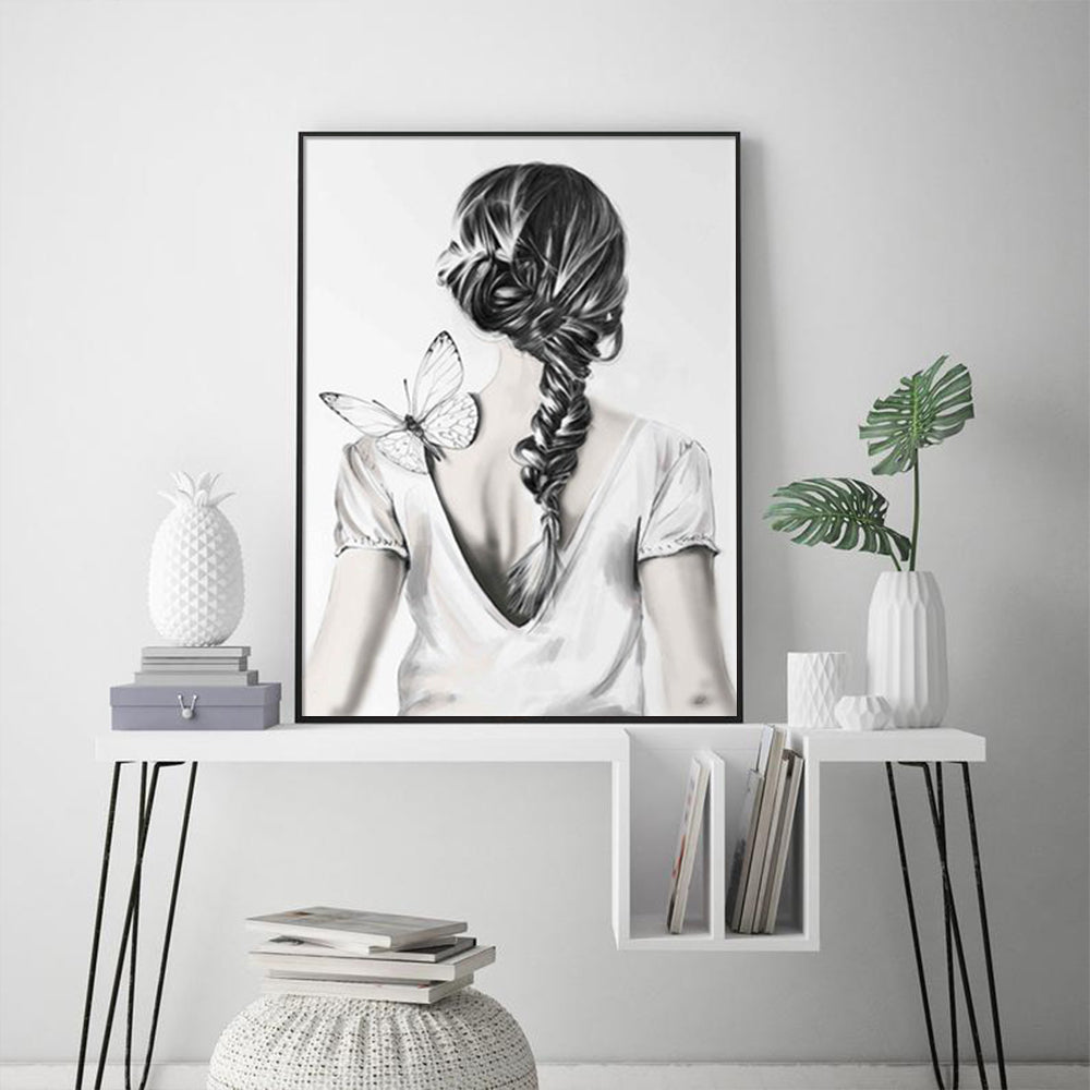 80cmx120cm Woman Back With Butterfly Black Frame Canvas Wall Art-Home &amp; Garden &gt; Wall Art-PEROZ Accessories