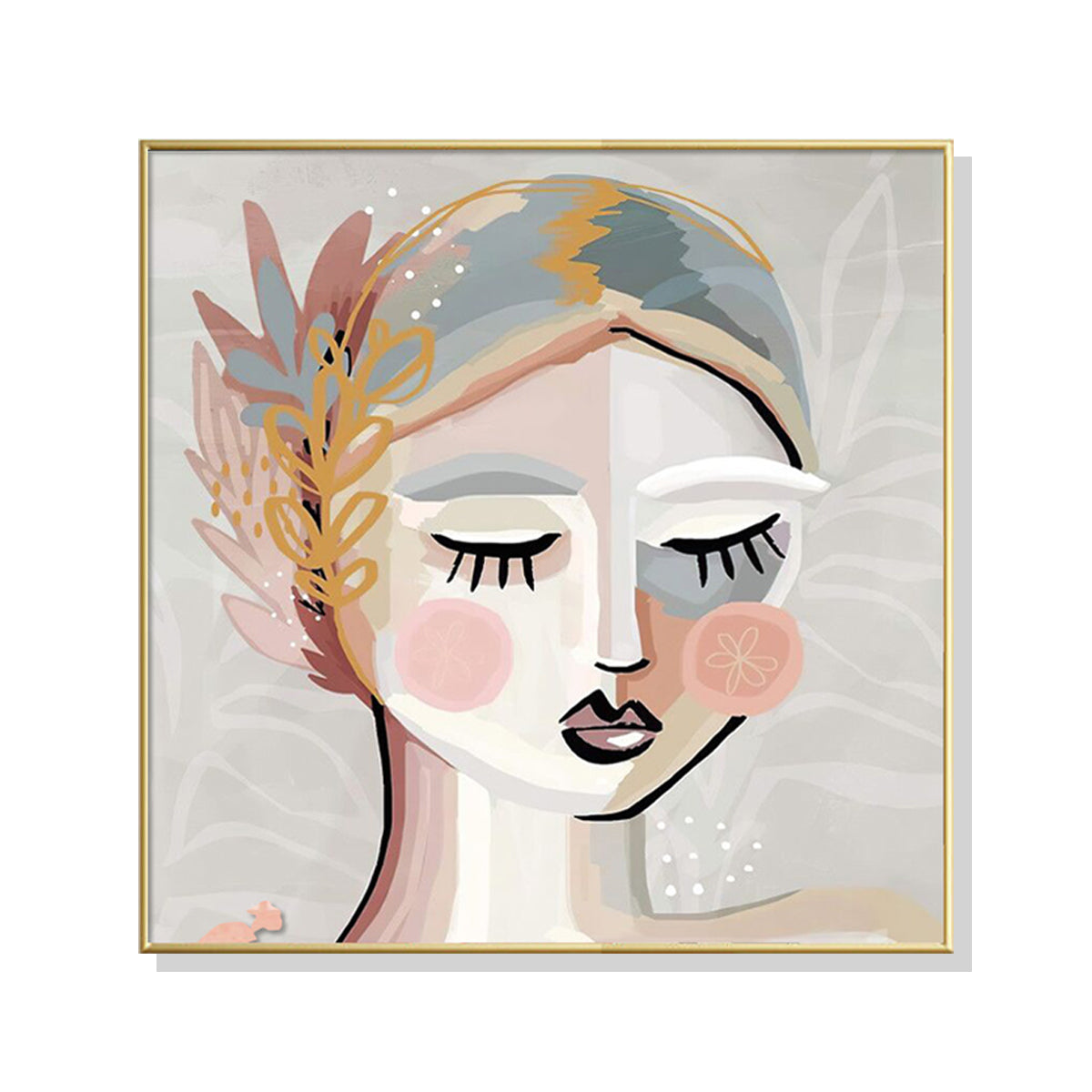 50cmx50cm Calm Girl Gold Frame Canvas Wall Art-Home &amp; Garden &gt; Wall Art-PEROZ Accessories