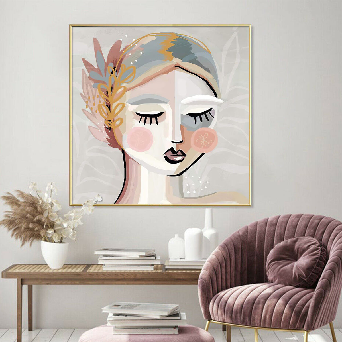 50cmx50cm Calm Girl Gold Frame Canvas Wall Art-Home &amp; Garden &gt; Wall Art-PEROZ Accessories