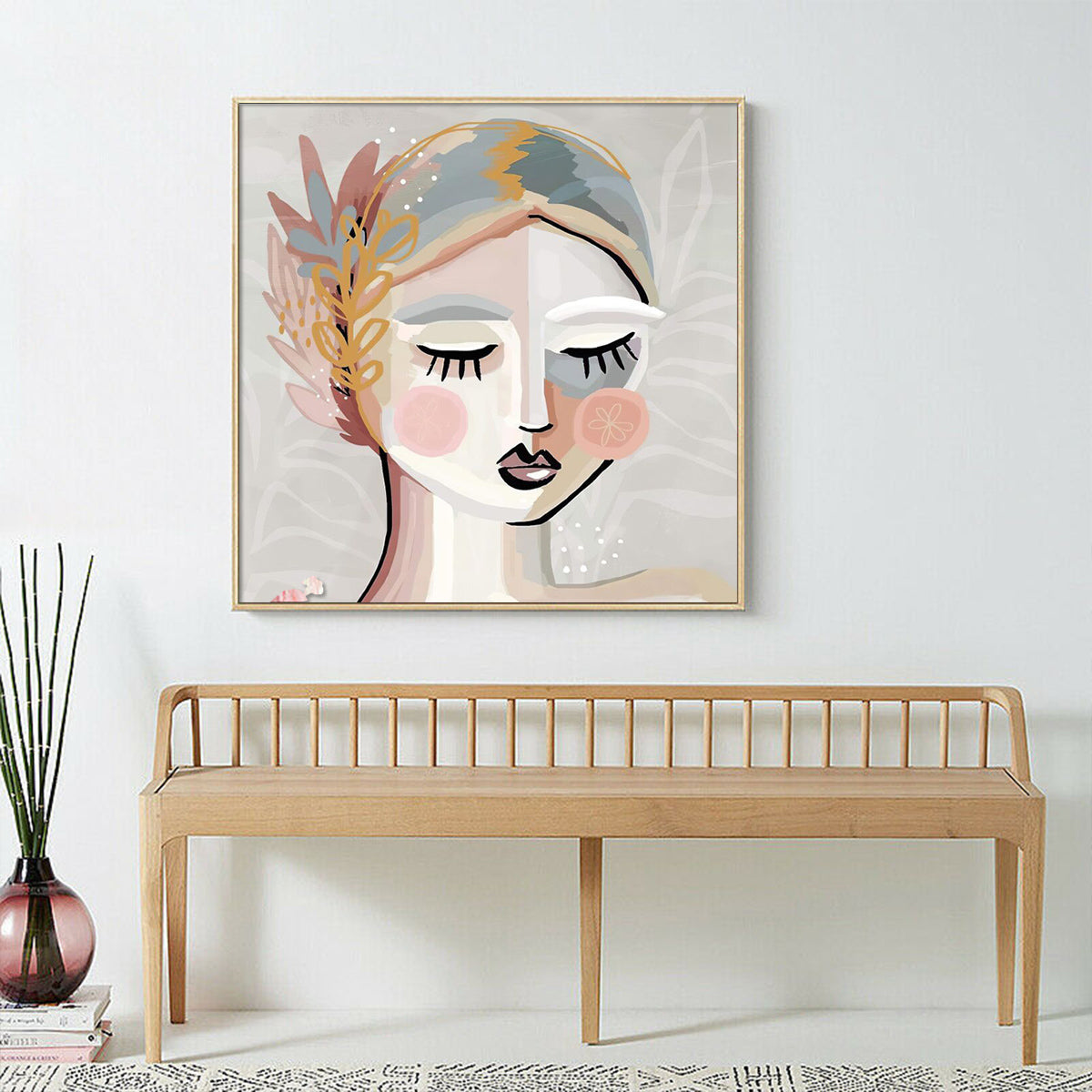 50cmx50cm Calm Girl Gold Frame Canvas Wall Art-Home &amp; Garden &gt; Wall Art-PEROZ Accessories