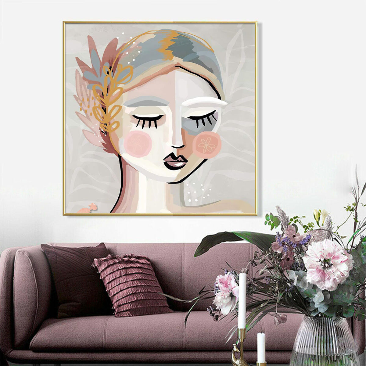 50cmx50cm Calm Girl Gold Frame Canvas Wall Art-Home &amp; Garden &gt; Wall Art-PEROZ Accessories