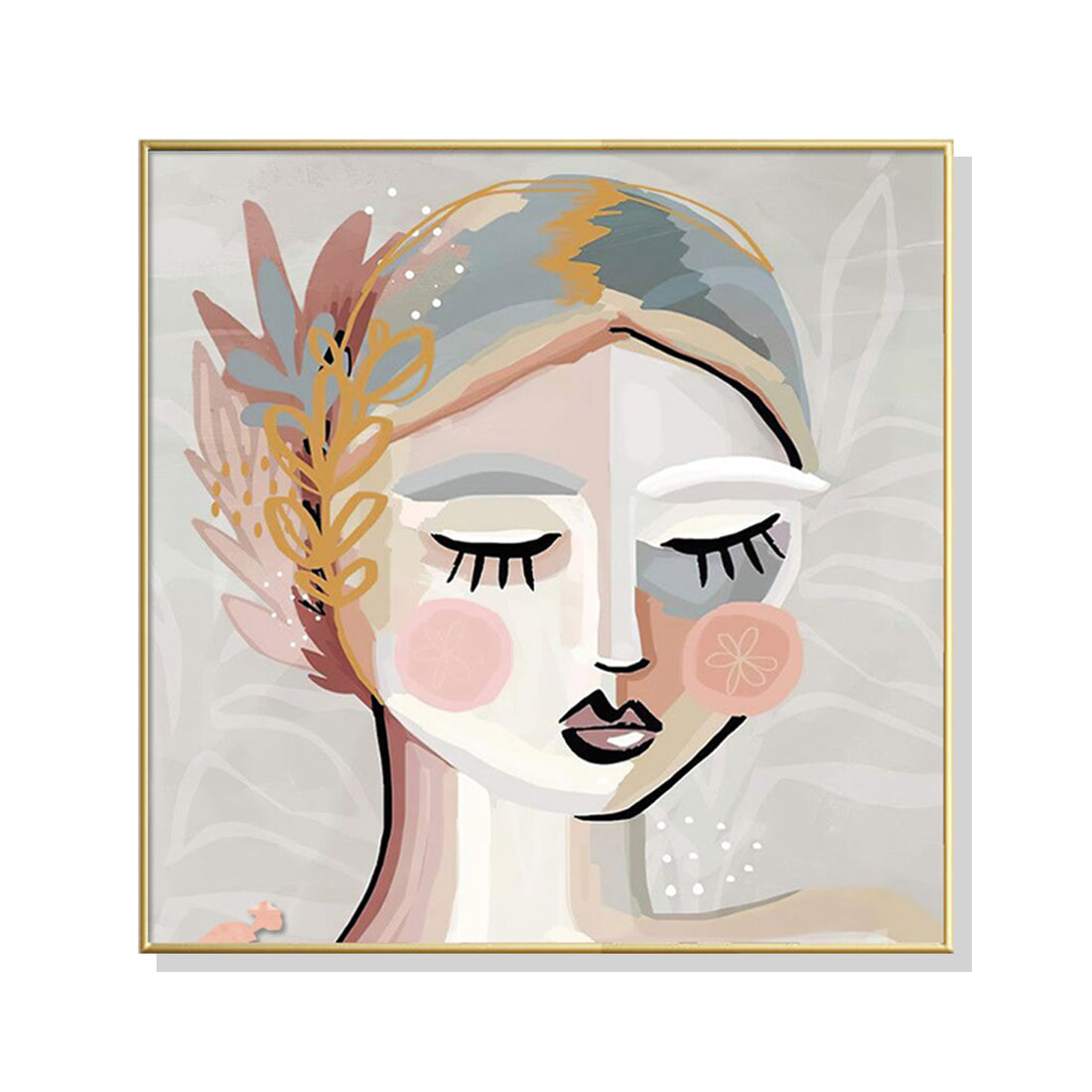 60cmx60cm Calm Girl Gold Frame Canvas Wall Art-Home &amp; Garden &gt; Wall Art-PEROZ Accessories