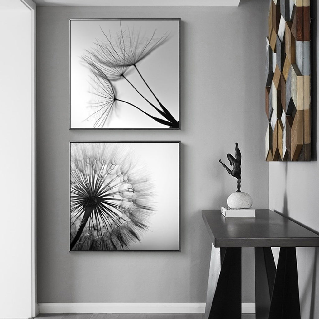 70cmx70cm Black and white dandelion 2 Sets Black Frame Canvas Wall Art-Home &amp; Garden &gt; Wall Art-PEROZ Accessories