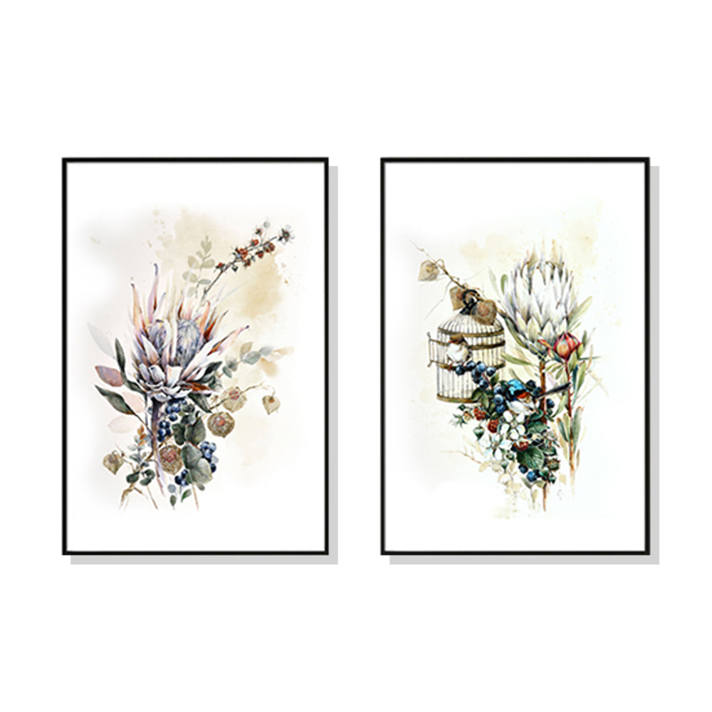 50cmx70cm Berries And Protea 2 Sets Black Frame Canvas Wall Art-Home &amp; Garden &gt; Wall Art-PEROZ Accessories