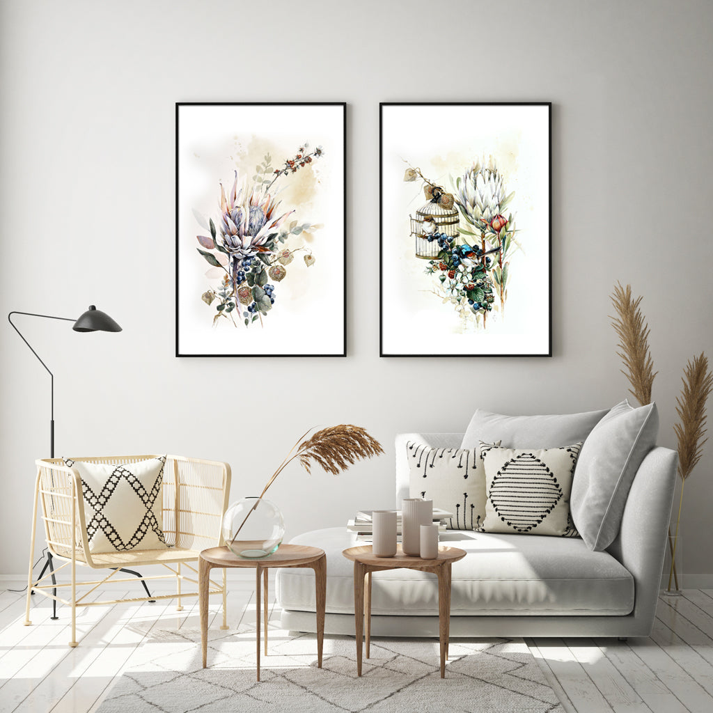 50cmx70cm Berries And Protea 2 Sets Black Frame Canvas Wall Art-Home &amp; Garden &gt; Wall Art-PEROZ Accessories