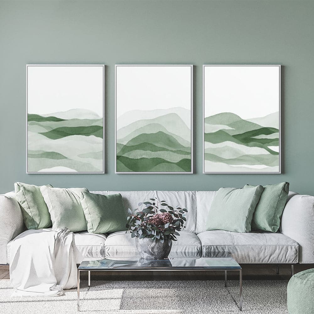 40cmx60cm Sage Green 3 Sets White Frame Canvas Wall Art-Home &amp; Garden &gt; Wall Art-PEROZ Accessories