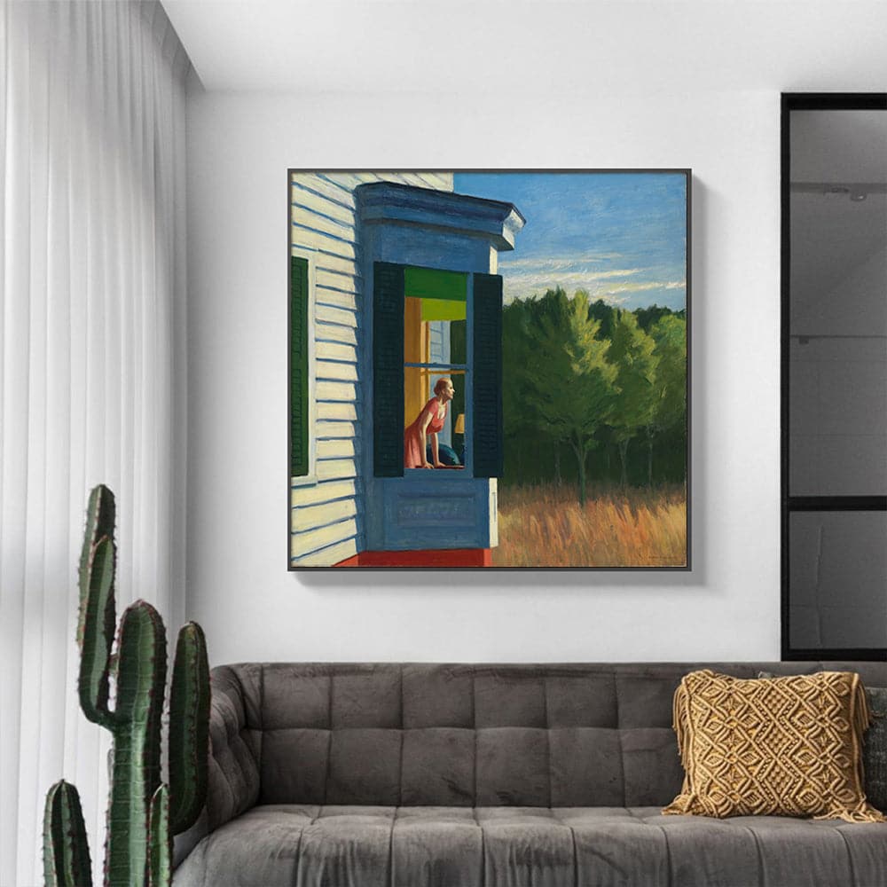60cmx60cm Cape Cod Morning By Edward Hopper Black Frame Canvas Wall Art-Home &amp; Garden &gt; Wall Art-PEROZ Accessories