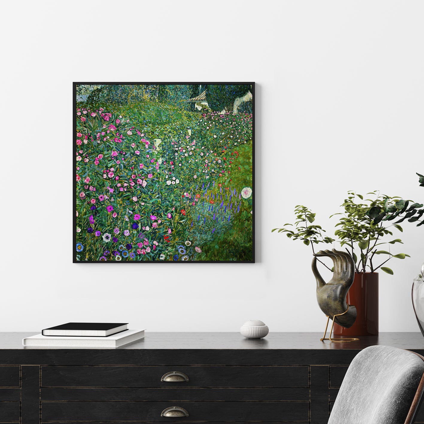 50cmx50cm Italian garden by Gustav Klimt Black Frame Canvas Wall Art-Home &amp; Garden &gt; Wall Art-PEROZ Accessories