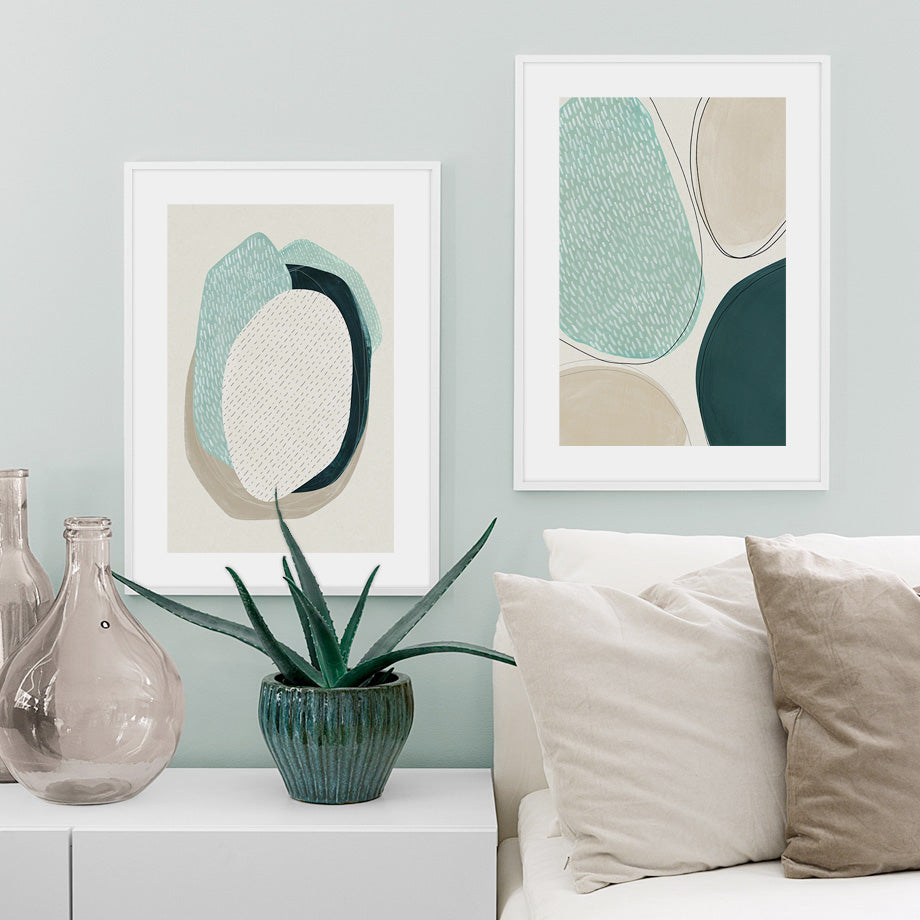 50cmx70cm Abstract Green Circle 2 Sets White Frame Canvas Wall Art-Home &amp; Garden &gt; Wall Art-PEROZ Accessories