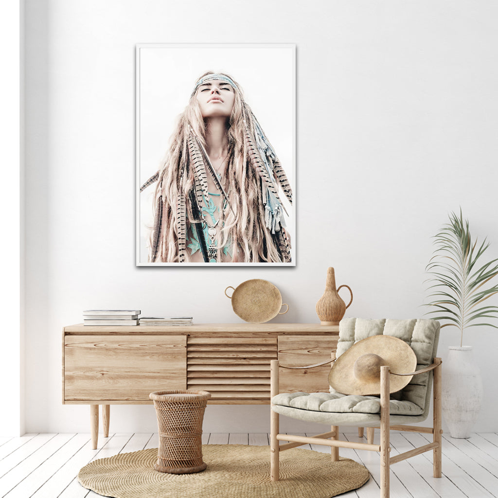70cmx100cm BOHO Girl White Frame Canvas Wall Art-Home &amp; Garden &gt; Wall Art-PEROZ Accessories