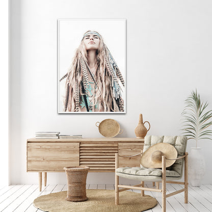80cmx120cm BOHO Girl White Frame Canvas Wall Art-Home &amp; Garden &gt; Wall Art-PEROZ Accessories
