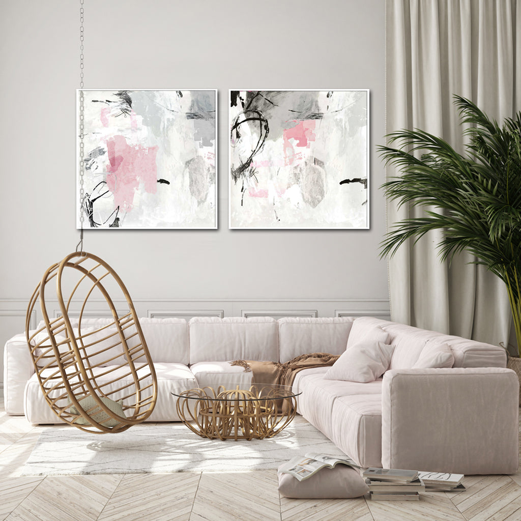50cmx50cm Abstract Pink Grey 2 Sets White Frame Canvas Wall Art-Home &amp; Garden &gt; Wall Art-PEROZ Accessories