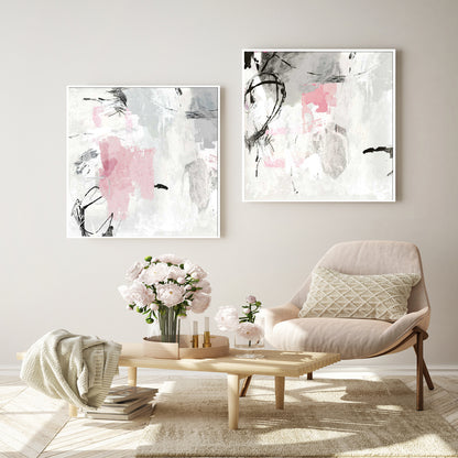 70cmx70cm Abstract Pink Grey 2 Sets White Frame Canvas Wall Art-Home &amp; Garden &gt; Wall Art-PEROZ Accessories