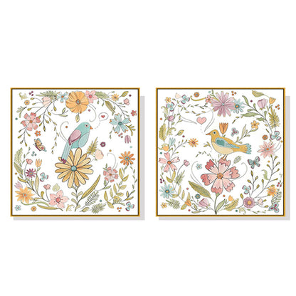 70cmx70cm Floral birds 2 Sets Gold Frame Canvas Wall Art-Home &amp; Garden &gt; Wall Art-PEROZ Accessories
