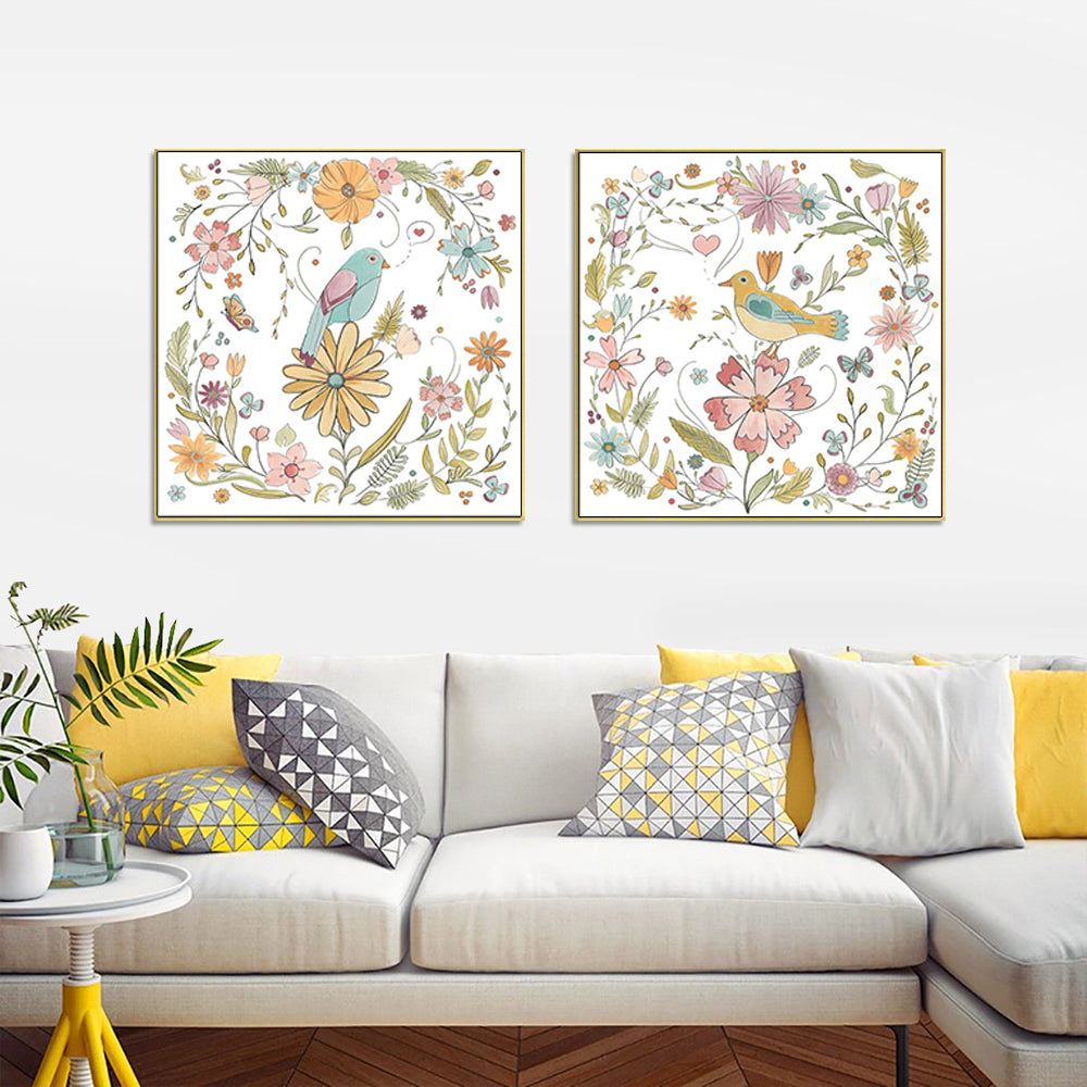 70cmx70cm Floral birds 2 Sets Gold Frame Canvas Wall Art-Home &amp; Garden &gt; Wall Art-PEROZ Accessories