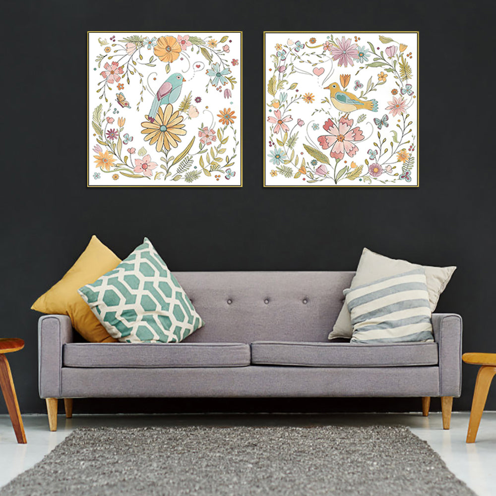70cmx70cm Floral birds 2 Sets Gold Frame Canvas Wall Art-Home &amp; Garden &gt; Wall Art-PEROZ Accessories