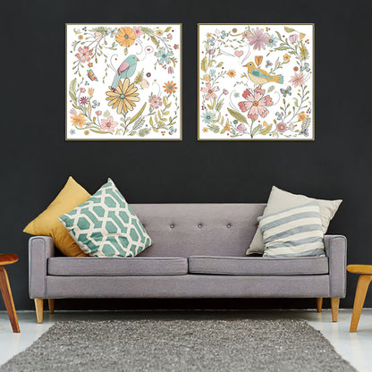 70cmx70cm Floral birds 2 Sets Gold Frame Canvas Wall Art-Home &amp; Garden &gt; Wall Art-PEROZ Accessories