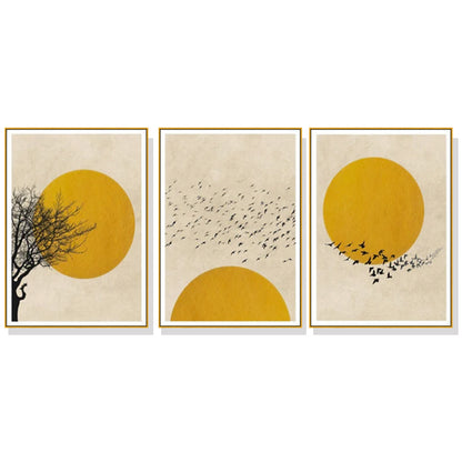 50cmx70cm Flock Of Birds Sun Silhouette 3 Sets Gold Frame Canvas Wall Art-Home &amp; Garden &gt; Wall Art-PEROZ Accessories