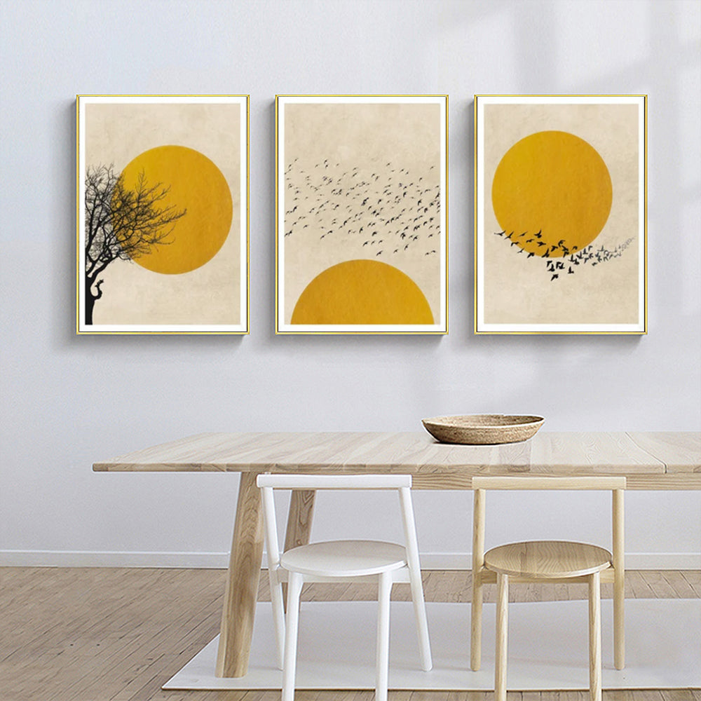 50cmx70cm Flock Of Birds Sun Silhouette 3 Sets Gold Frame Canvas Wall Art-Home &amp; Garden &gt; Wall Art-PEROZ Accessories