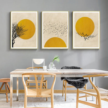 60cmx90cm Flock Of Birds Sun Silhouette 3 Sets Gold Frame Canvas Wall Art-Home &amp; Garden &gt; Wall Art-PEROZ Accessories