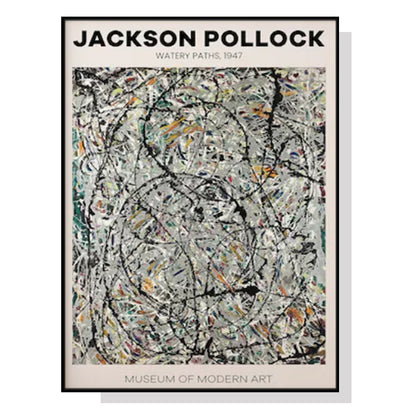 70cmx100cm Jackson Pollock Exhibition III Black Frame Canvas Wall Art-Home &amp; Garden &gt; Wall Art-PEROZ Accessories