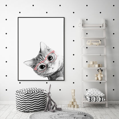 60cmx90cm Cat With Glasses Black Frame Canvas Wall Art-Home &amp; Garden &gt; Wall Art-PEROZ Accessories