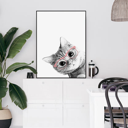 60cmx90cm Cat With Glasses Black Frame Canvas Wall Art-Home &amp; Garden &gt; Wall Art-PEROZ Accessories