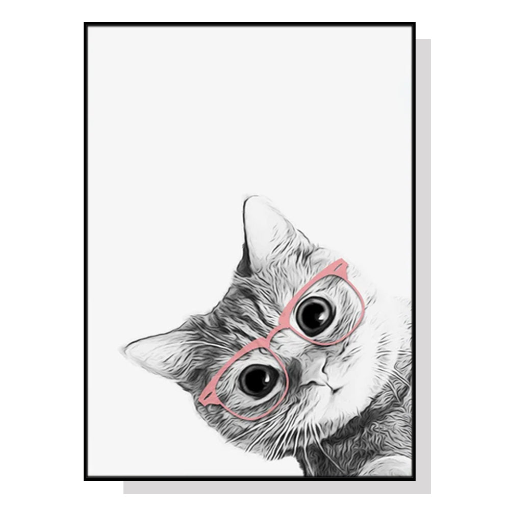 70cmx100cm Cat With Glasses Black Frame Canvas Wall Art-Home &amp; Garden &gt; Wall Art-PEROZ Accessories