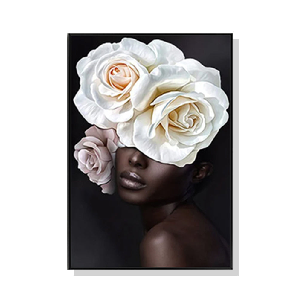 60cmx90cm Flower African Woman Black Frame Canvas Wall Art-Home &amp; Garden &gt; Wall Art-PEROZ Accessories
