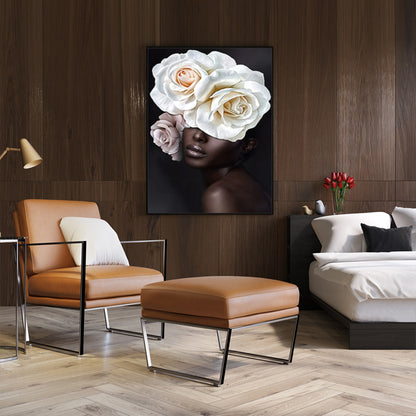 60cmx90cm Flower African Woman Black Frame Canvas Wall Art-Home &amp; Garden &gt; Wall Art-PEROZ Accessories