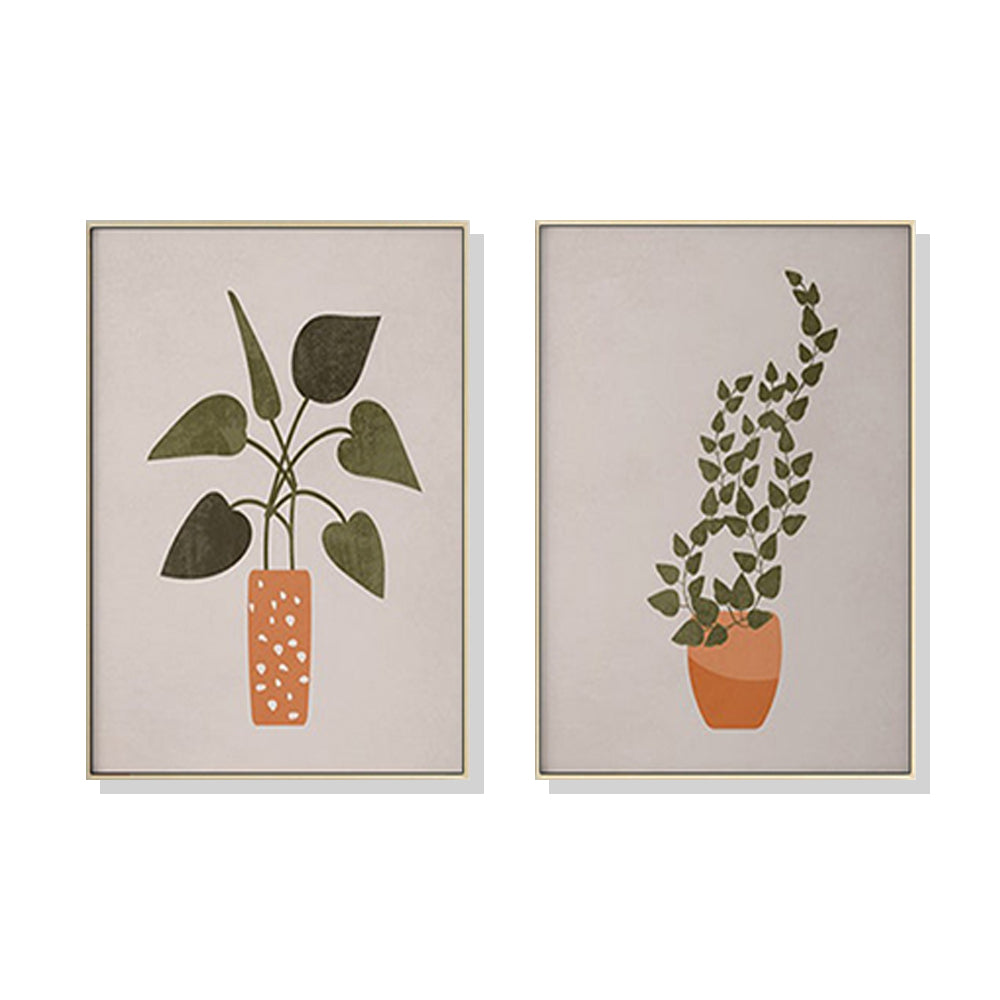 60cmx90cm Boho Botanical Art 2 Sets Gold Frame Canvas Wall Art-Home &amp; Garden &gt; Wall Art-PEROZ Accessories