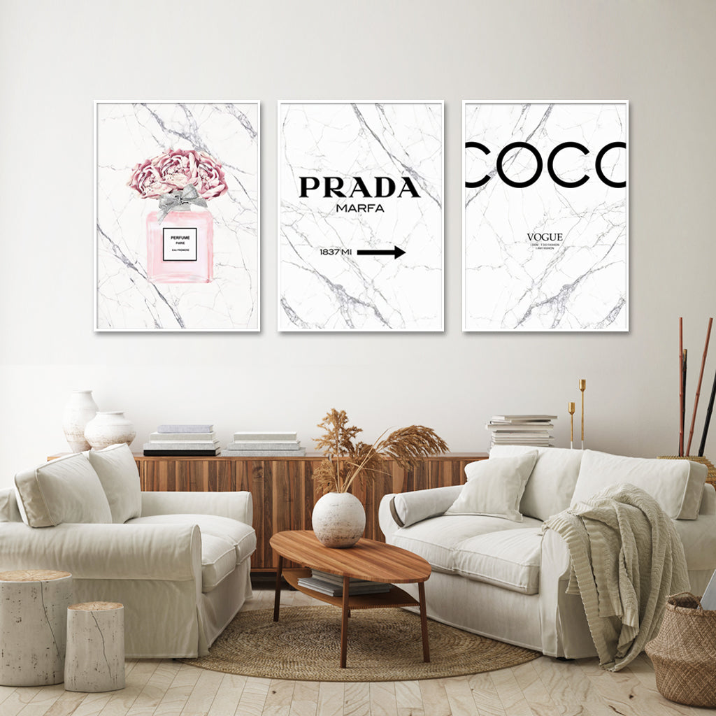 40cmx60cm Fashion Perfume 3 Sets White Frame Canvas Wall Art-Home &amp; Garden &gt; Wall Art-PEROZ Accessories