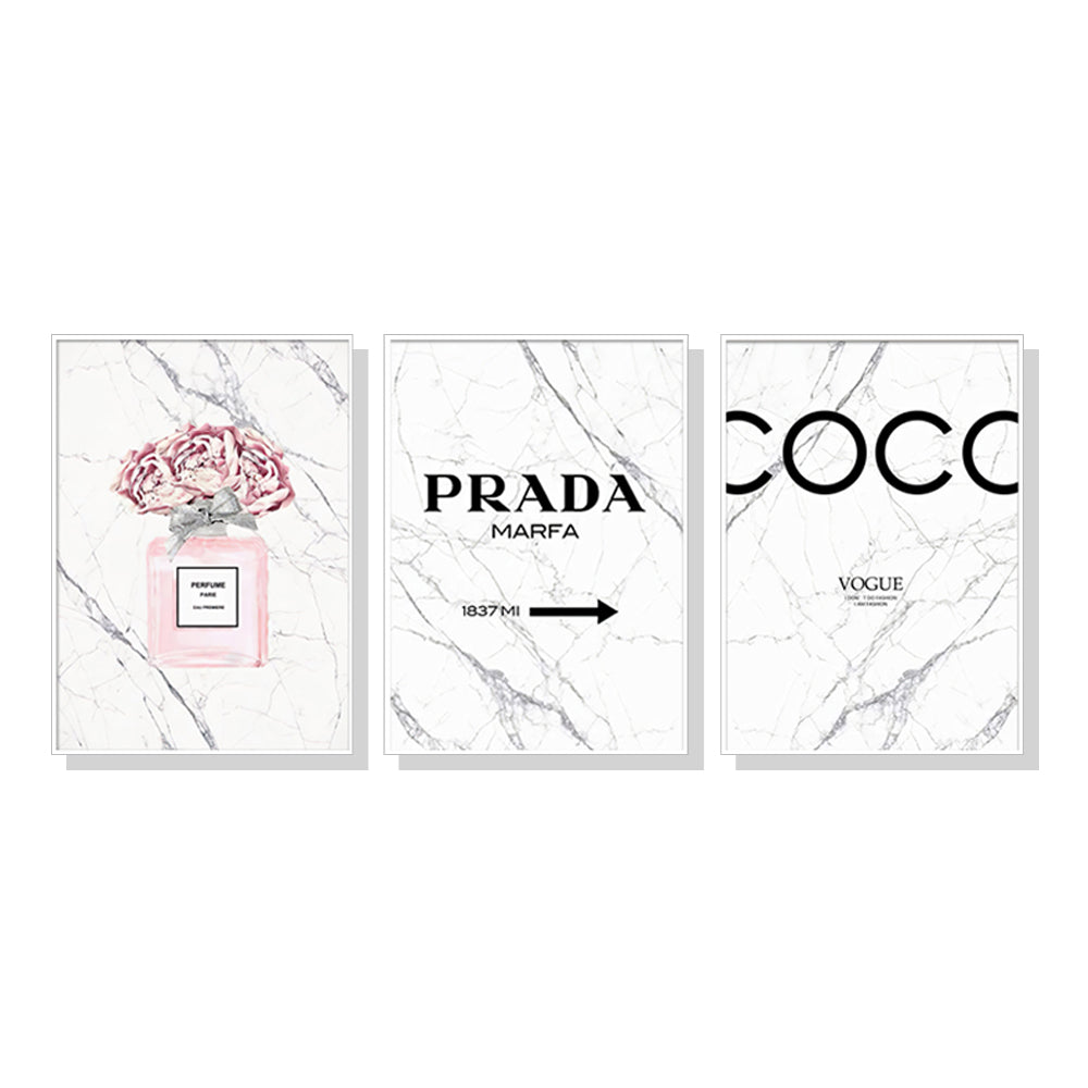 50cmx70cm Fashion Perfume 3 Sets White Frame Canvas Wall Art-Home &amp; Garden &gt; Wall Art-PEROZ Accessories