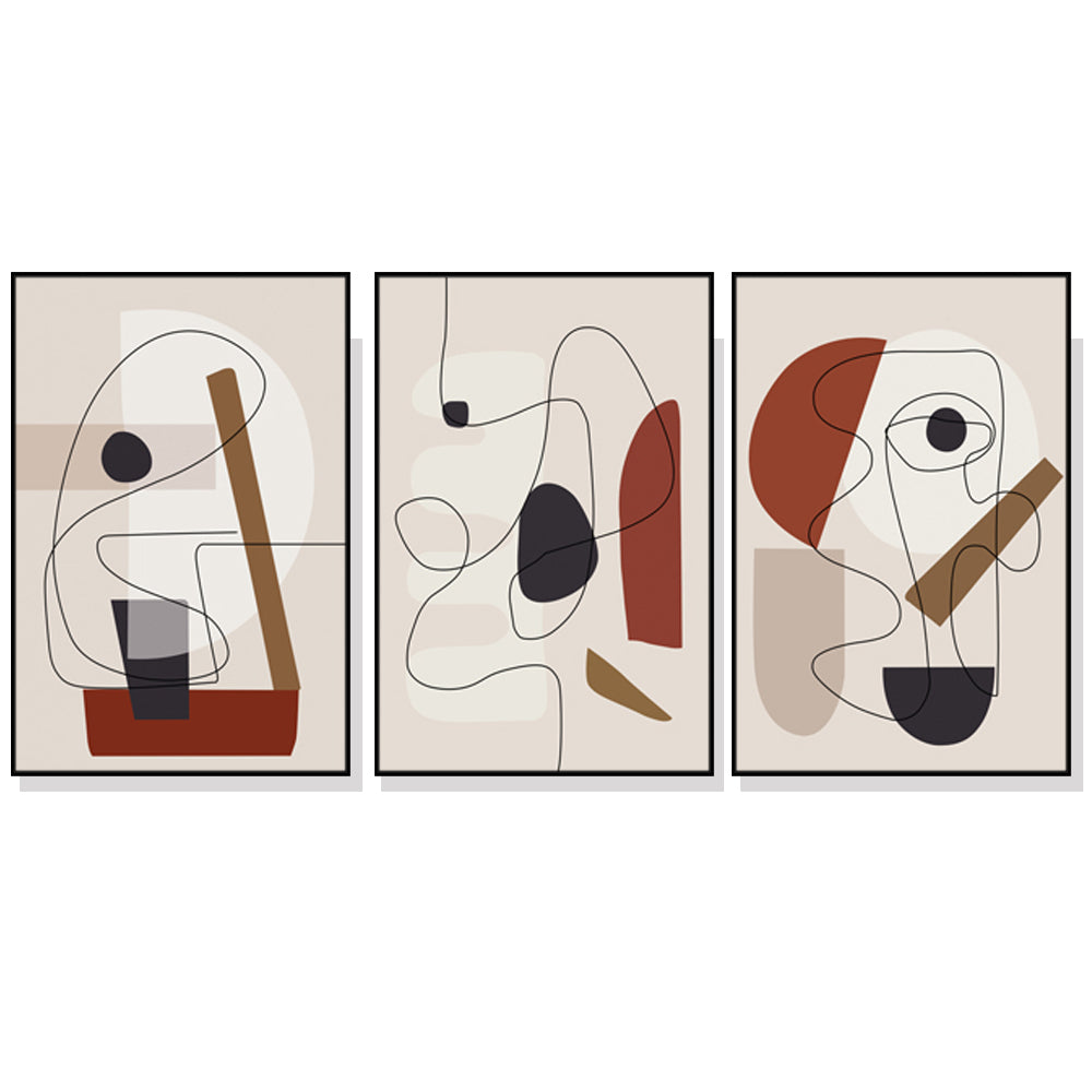 60cmx90cm Abstract Line Art By Picasso 3 Sets Black Frame Canvas Wall Art-Home &amp; Garden &gt; Wall Art-PEROZ Accessories