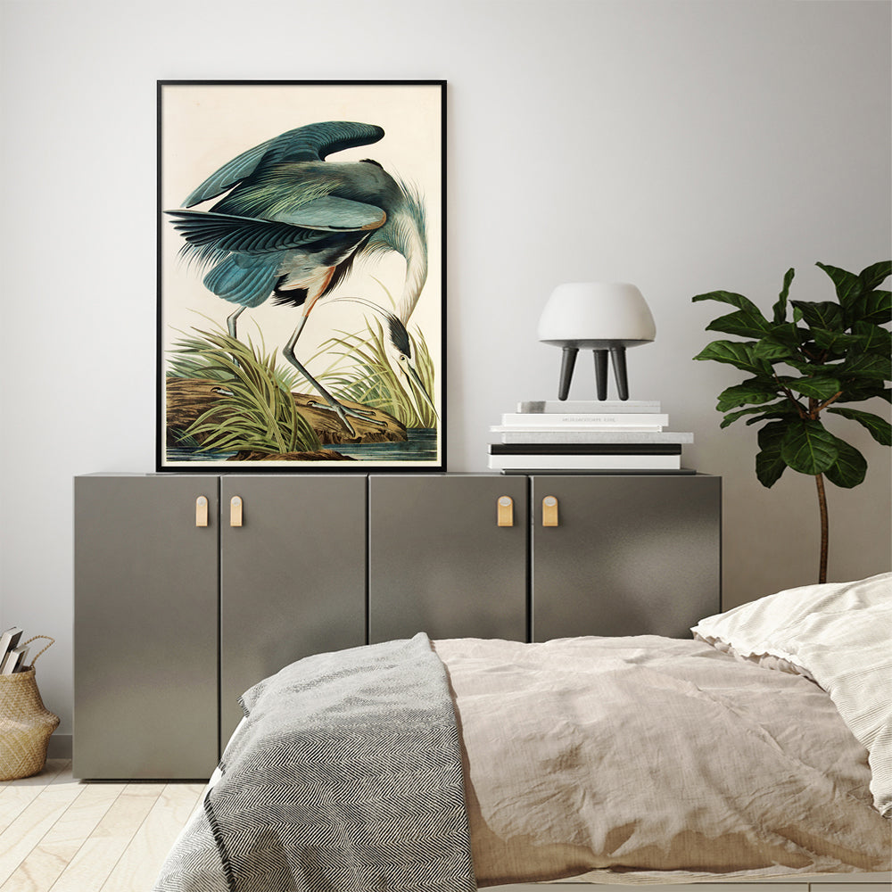 70cmx100cm Great Blue Heron By John James Audubon Black Frame Canvas Wall Art-Home &amp; Garden &gt; Wall Art-PEROZ Accessories