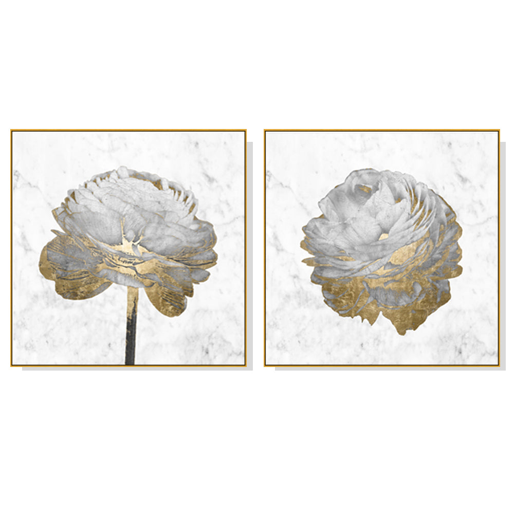 50cmx50cm Gold And White Blossom On White 2 Sets Gold Frame Canvas Wall Art-Home &amp; Garden &gt; Wall Art-PEROZ Accessories
