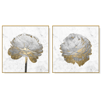 50cmx50cm Gold And White Blossom On White 2 Sets Gold Frame Canvas Wall Art-Home &amp; Garden &gt; Wall Art-PEROZ Accessories
