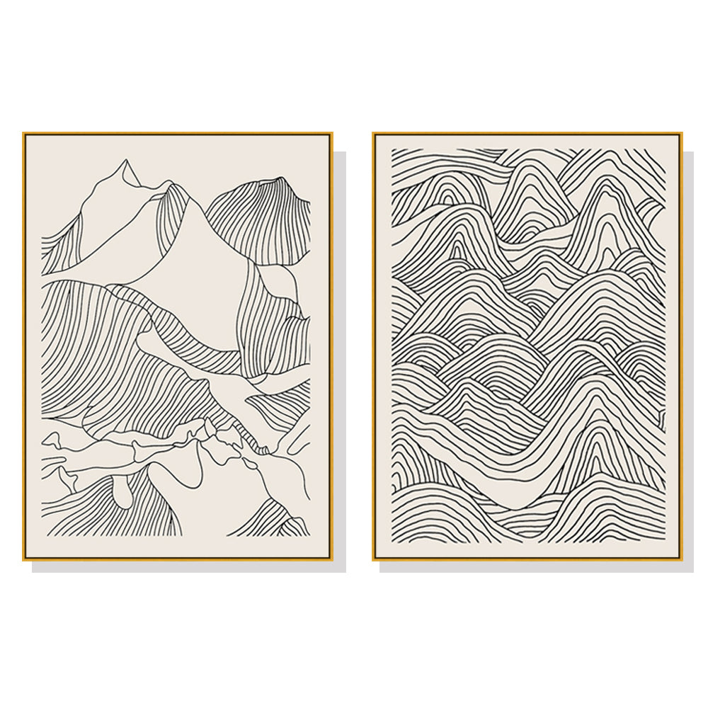 50cmx70cm Line Art Mountain 2 Sets Gold Frame Canvas Wall Art-Home &amp; Garden &gt; Wall Art-PEROZ Accessories